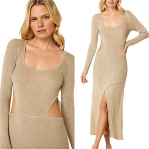 MISA Los Angeles Minka Cutout Gold Metallic Knit Midi Dress Size XS NWT